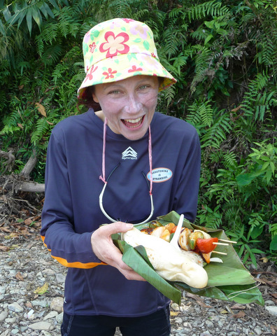 Allegra From Tour d'Indochine: At our lunch stop when we went kayaking outside Vang Vieng. Allegra was happy to have nothing but veggies on that skewer.