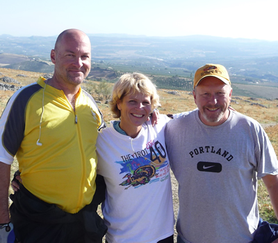 Adrienne Adrienne with BF Tom on left and Jim, our primo driver, on the right. This was at the Ruins of Acinipo in Southern Spain last fall. Adrienne is a runner, but she has been "on a roll" with bike tours in India, Spain and now Sikkim.