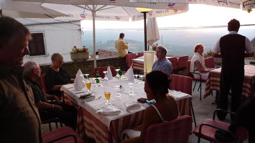 P1030875 Dinner outside in Motovun. There was a big a concert next door...free music.