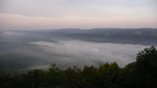 P1030877 The view in the morning from Motovun. Motovun perched right at the top of a hill.