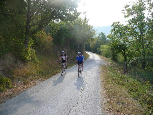 P1030899 Brian and Andymann on their way to Rabac...we take a small road out of Motovun....kind of steep in parts actually.