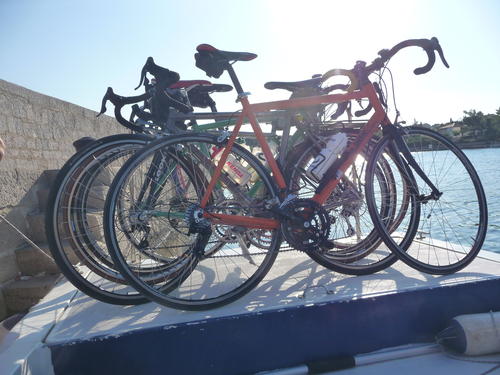 P1030995 Our bikes lashed to the "Superfast Croatian Speedboat for the 10 minute ride to the mainland