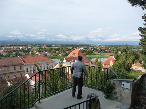 P1040074 Brian checking out the countryside from the Grad in Ptuj