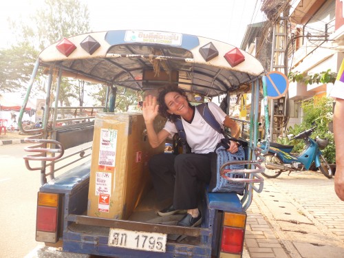 Robin in front of the Intercity Hotel in Vientiane back in Feb 2010.  She started with our longest tour..Tour d'Indochine...700 miles.