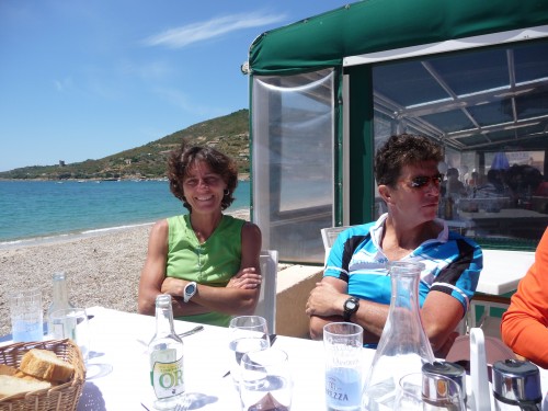 Eating by the beach in Sagone, Corsica.  