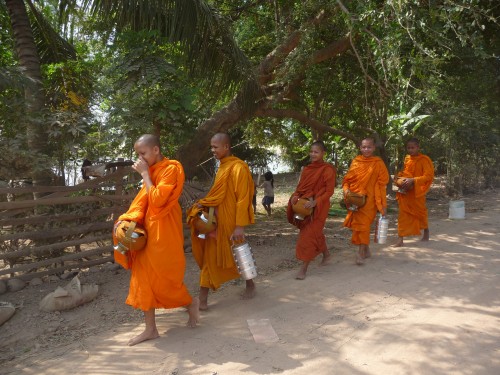 P1050363 We passed several groups of monks on the dustt, dusty Mekong road....